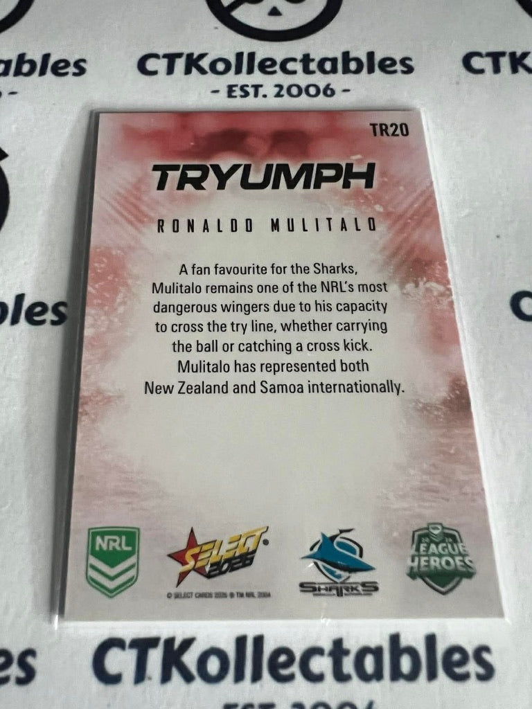 2026 Select NRL League Heroes Tryumph RED #TR20 Ronaldo Mulitalo Sharks