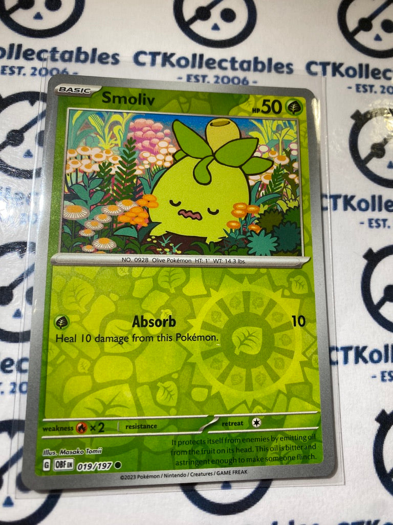 Smoliv Reverse Holo #019/197 2023 Obsidian Flames Pokemon Card