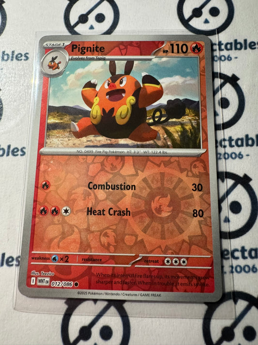 Pignite Reverse Holo Scarlet & Violet White Flare #012/086 Pokemon