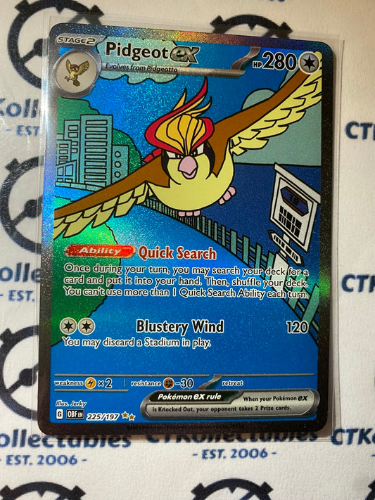 Pidgeot EX Full Art Illustration Rare #225/197 2023 Obsidian Flames Pokemon Card