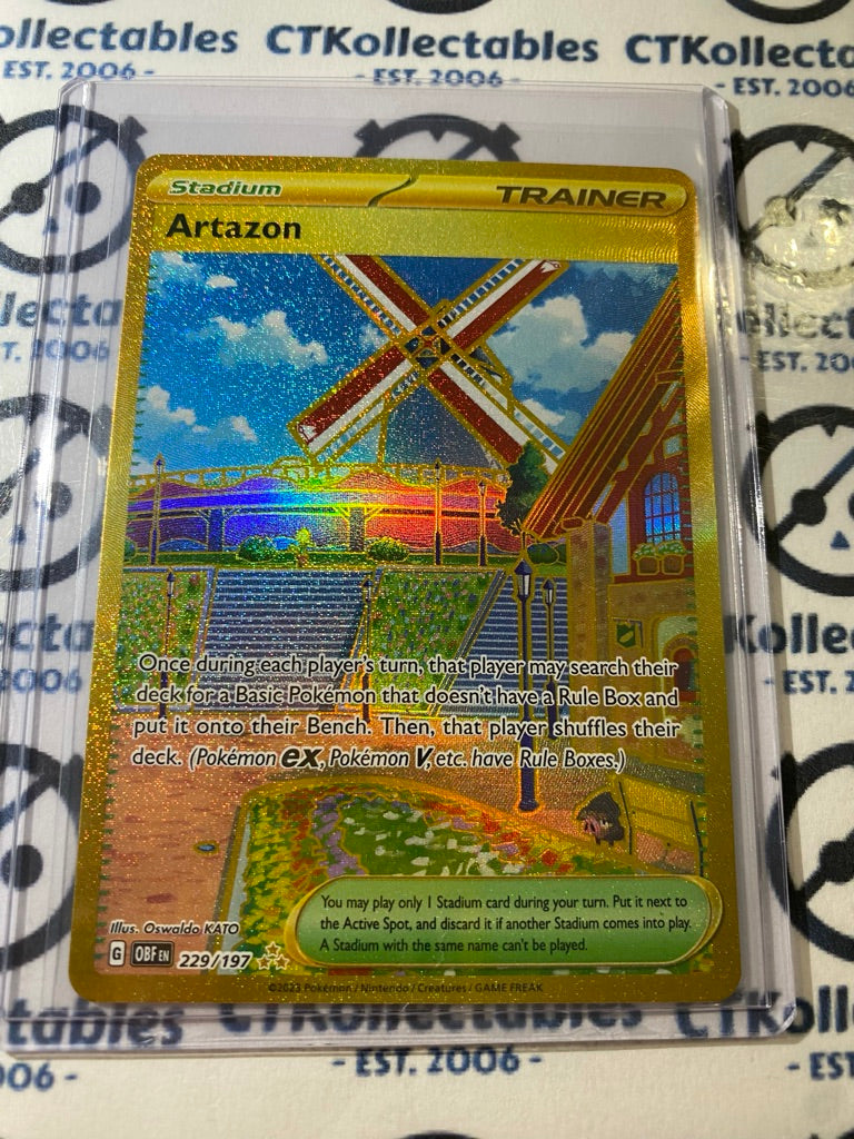 Artazon Gold Trainer Secret Rare #229/197 2023 Obsidian Flames Pokemon