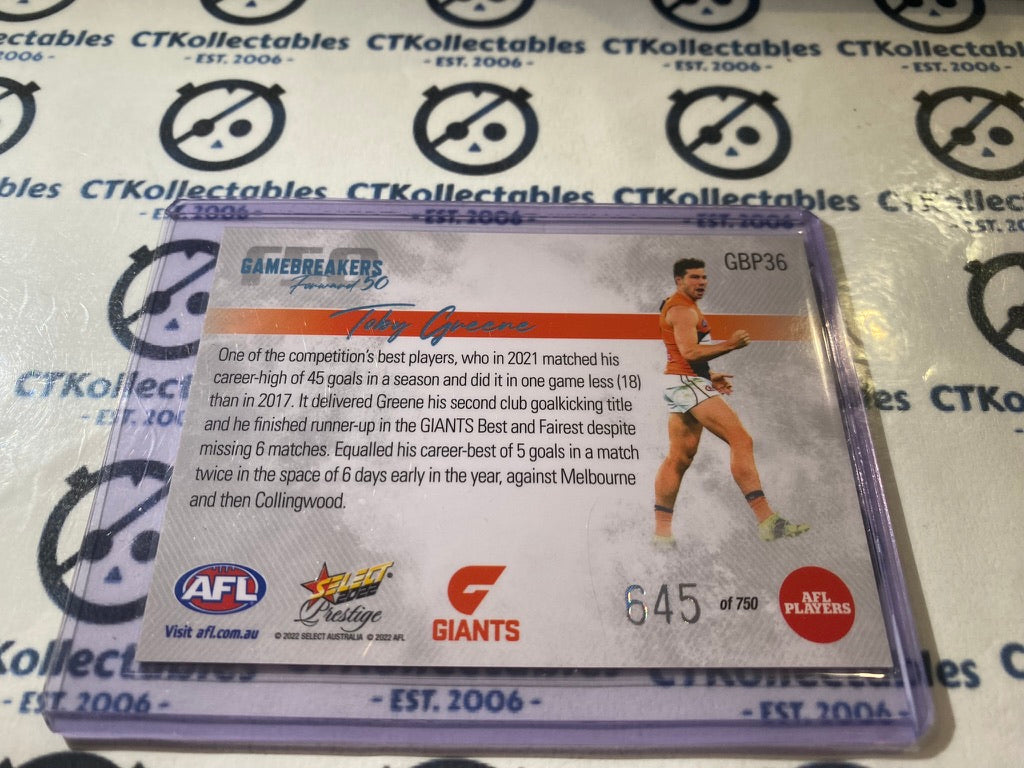 2022 AFL Footy Stars Prestige Harry Toby Green Gamebreakers #645/750 GWS