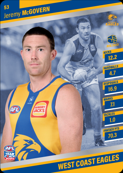 2024 AFL Teamcoach Silver Card - Jeremy McGovern #53 Eagles