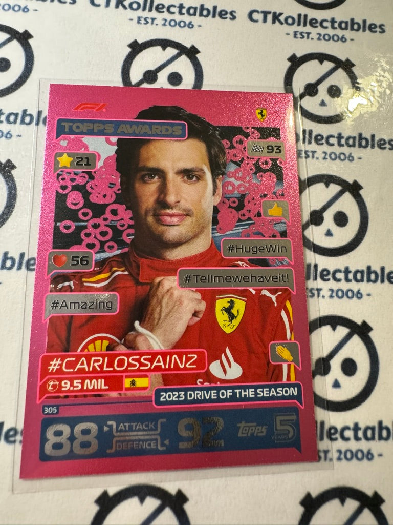 2024 Topps Turbo Attax F1 - Topps Awards Carlos Sainz Pink Foil #305