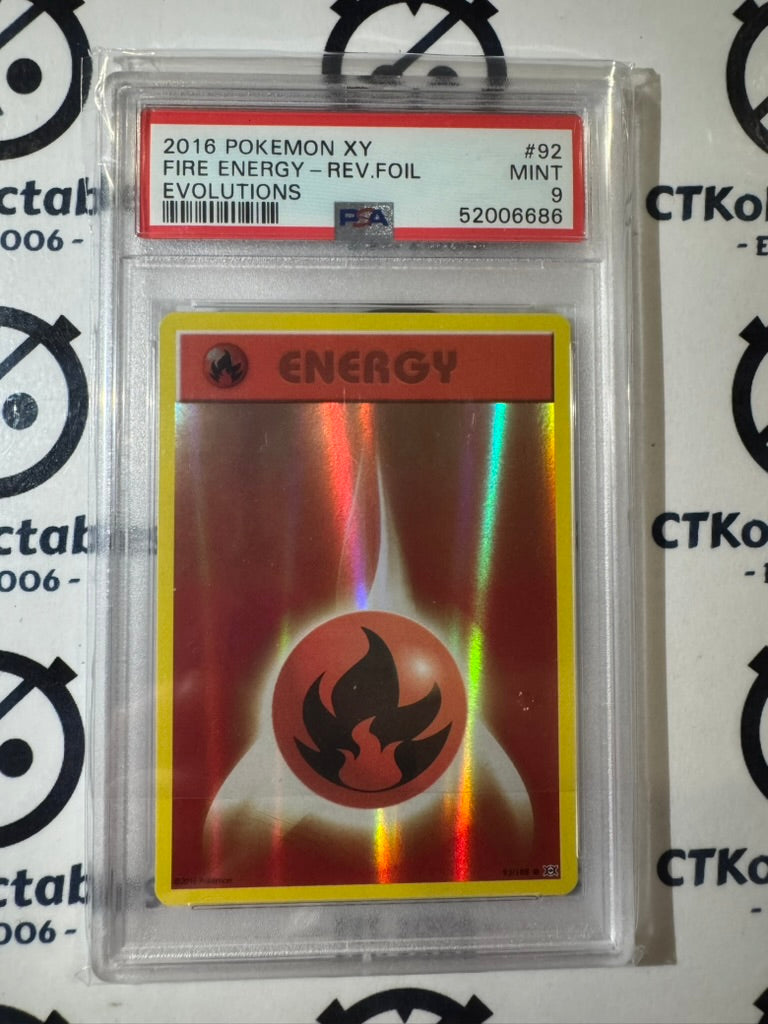 2016 Pokemon Xy Evolutions Fire Energy Reverse Holo PSA 9