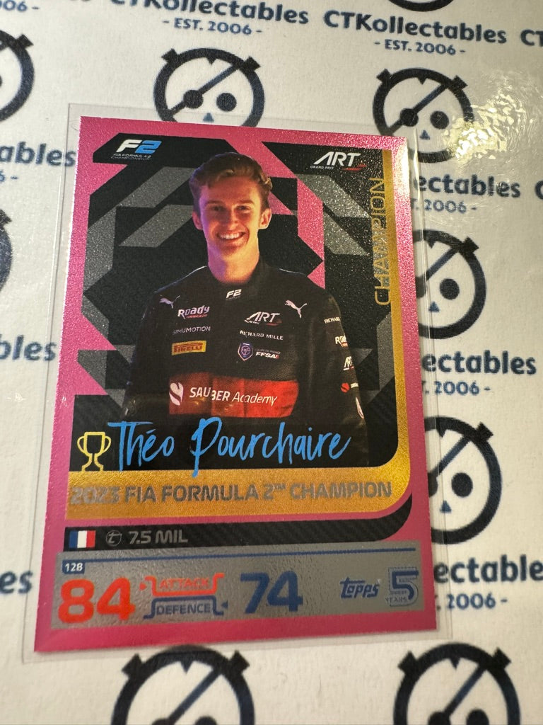 2024 Topps Turbo Attax F1 - Theo Pourchaire f2 Champion Pink Foil #128