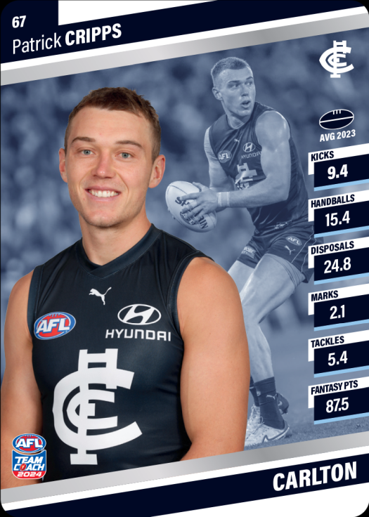 2024 AFL Teamcoach Silver Card #67 Patrick Cripps Blues