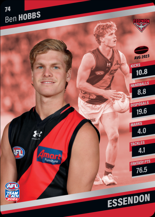 2024 AFL Teamcoach Silver Card #74 Ben Hobbs Bombers