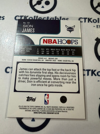 2025-26 Topps NBA Hoops Sion James Rookie Card #151 Hornets