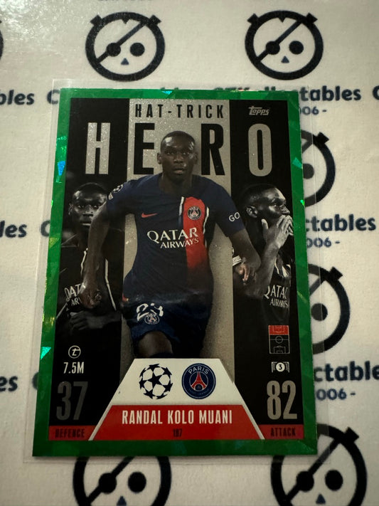 2023-24 TOPPS MATCH ATTAX Randal Kolo Muani Hat-trick Hero #197 Emerald RARE