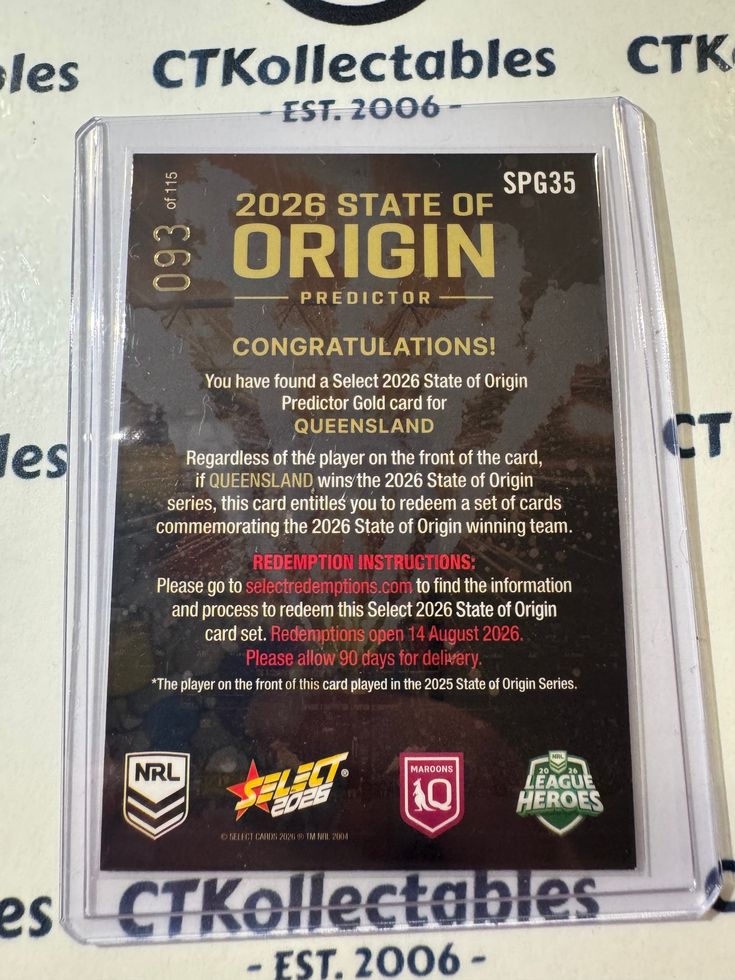 2026 Select NRL League Heroes State of Origin Predictor Jeremaih Nanhai #093/115