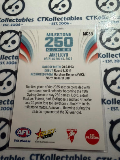 2026 Select AFL Footy Stars Milestone MG89 Jake Lloyd Swans
