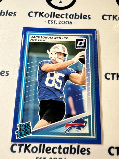 2025 NFL Panini Donruss Press Proof Blue #357 Jackson Hawes Rated rookie Bills