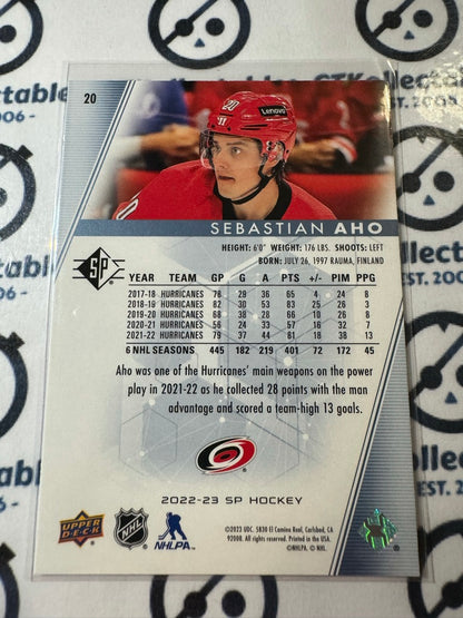 2022-23 NHL SP Hockey Sebastian Aho Blue Parallel #20 Hurricanes