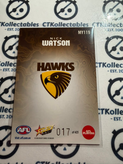 2026 Select AFL Footy Stars Mercury #MY119 Nick Watson #017/450 Hawks