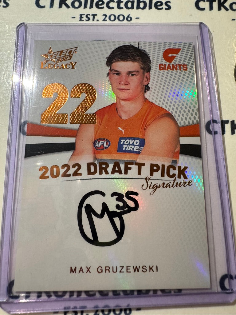 2023 AFL Legacy Max Gruzewski Copper Draft Pick Signature #023/175 DPS Giants