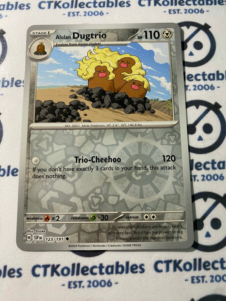Alolan Dugtrio Reverse Holo #123/191 Surging Sparks Pokémon TCG 2024