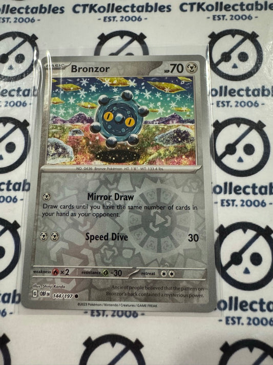 Bronzor Reverse Holo #144/197 2023 Obsidian Flames Pokemon Card
