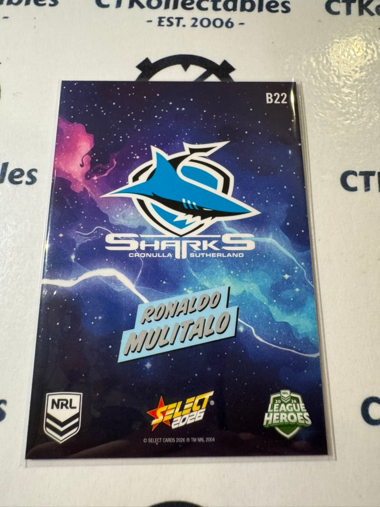 2026 Select NRL League Heroes BANG #B22 Ronaldo Mulitalo Sharks