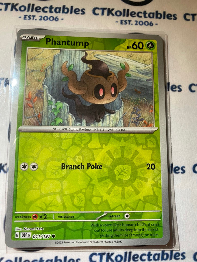 Phantump Reverse Holo #011/197 2023 Obsidian Flames Pokemon Card