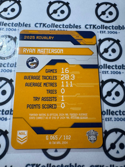 2025 NRL Rivalry Game Card Ryan Matterson G065/102 Eels