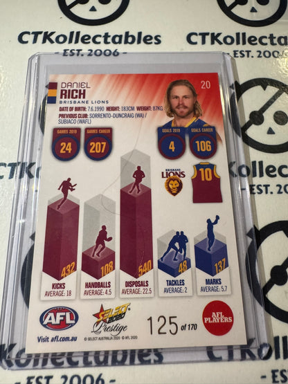 2020 AFL Prestige Red Parallel #20 Daniel Rich #125/170 Lions