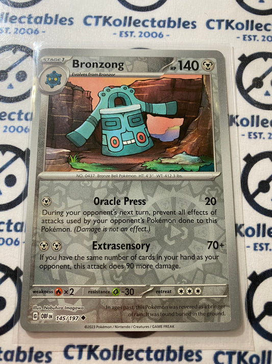 Bronzong Reverse Holo #145/197 2023 Obsidian Flames Pokemon Card