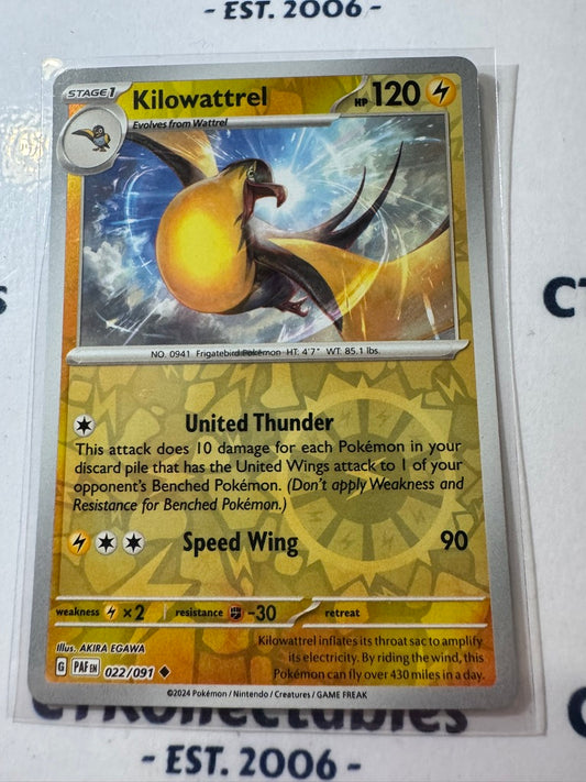 Kilowattrel Reverse Holo #022/091 2024 Paldean Fates Pokemon Card