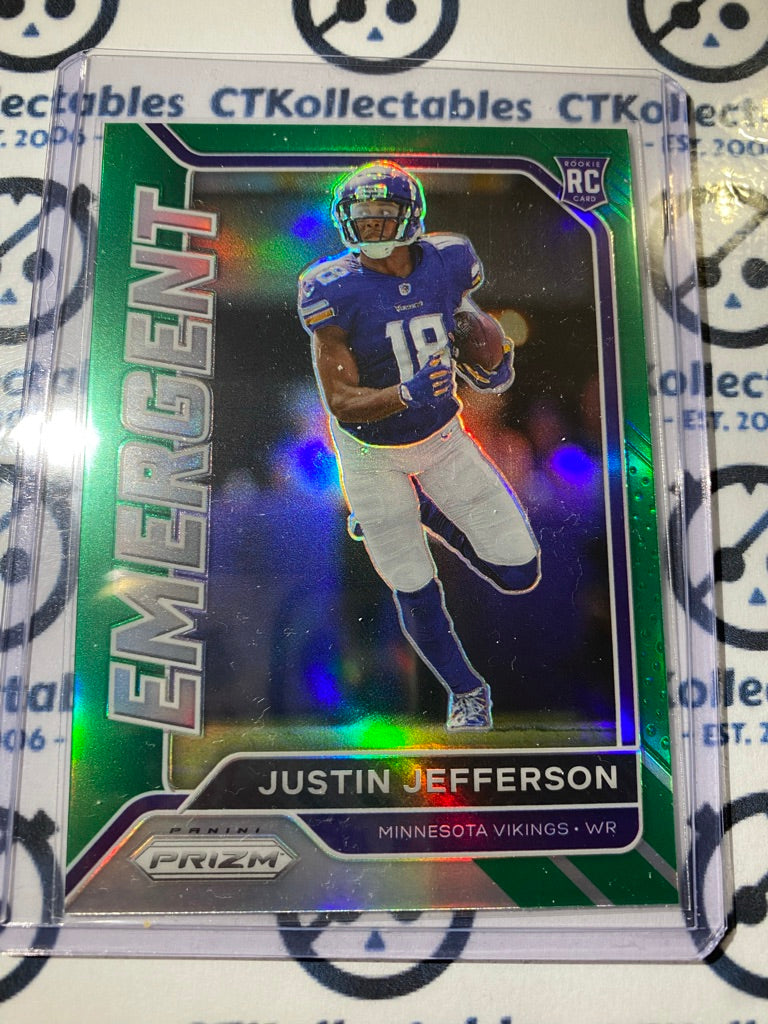 2020 NFL Prizm Justin Jefferson Green Prizm Emergent #10 Vikings