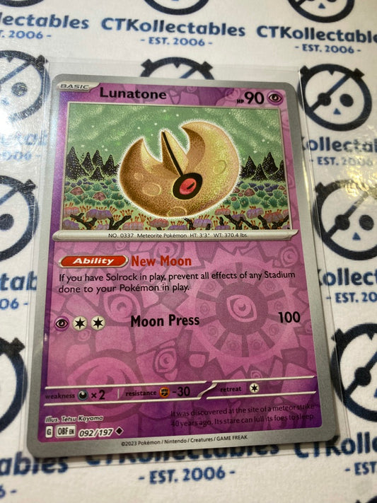 Lunatone Reverse Holo #092/197 2023 Obsidian Flames Pokemon Card