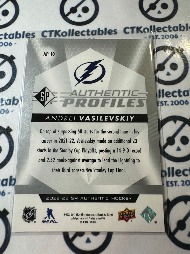 2022-23 NHL SP Hockey Authentic Profiles Andrei Vasilevskiy Platnium #278/299