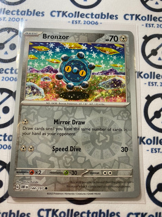 Bronzor Reverse Holo #144/197 2023 Obsidian Flames Pokemon Card