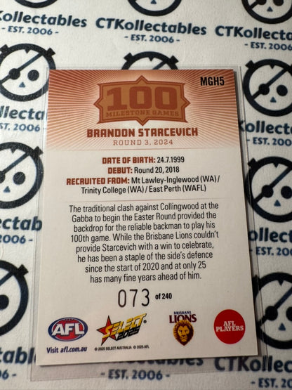 2025 AFL Footy Stars Milestone Hobby Brandon Starcevich #073/240 Lions