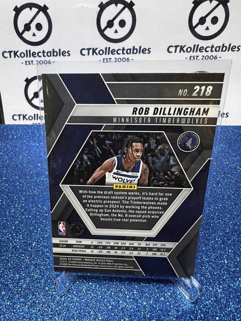 2024-25 Panini Mosaic Rookie Card #218 Rob Dillingham, Minnesota Timberwolves