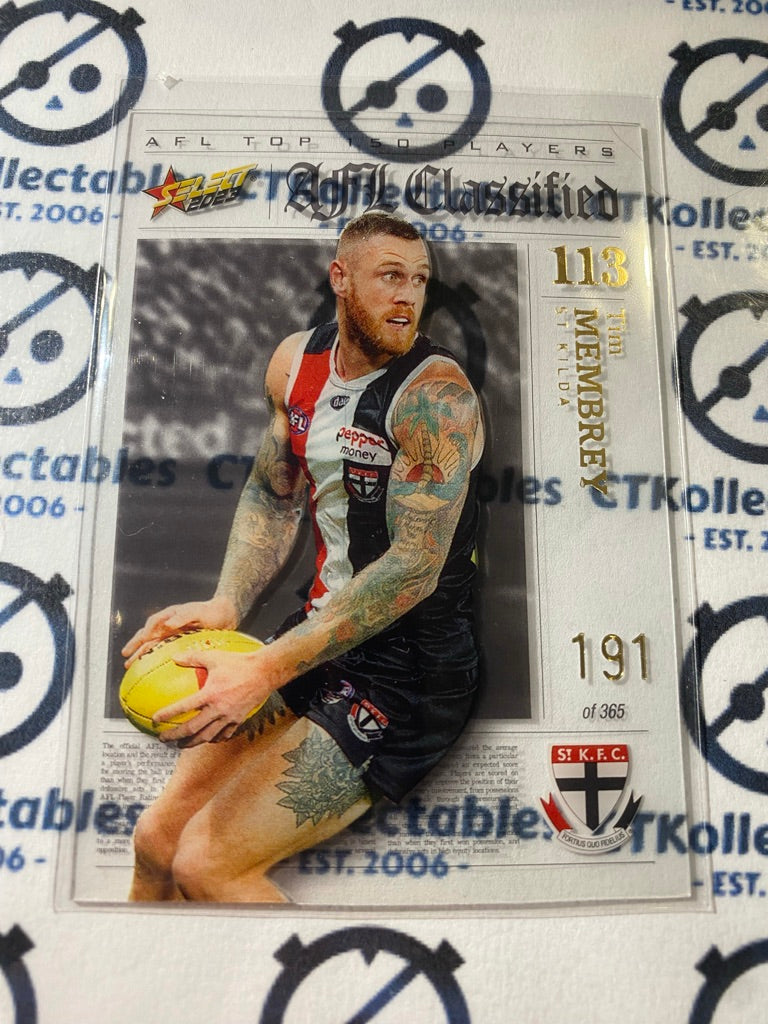 2023 AFL Footy Stars Tim Membrey Classified #191/365 Saints