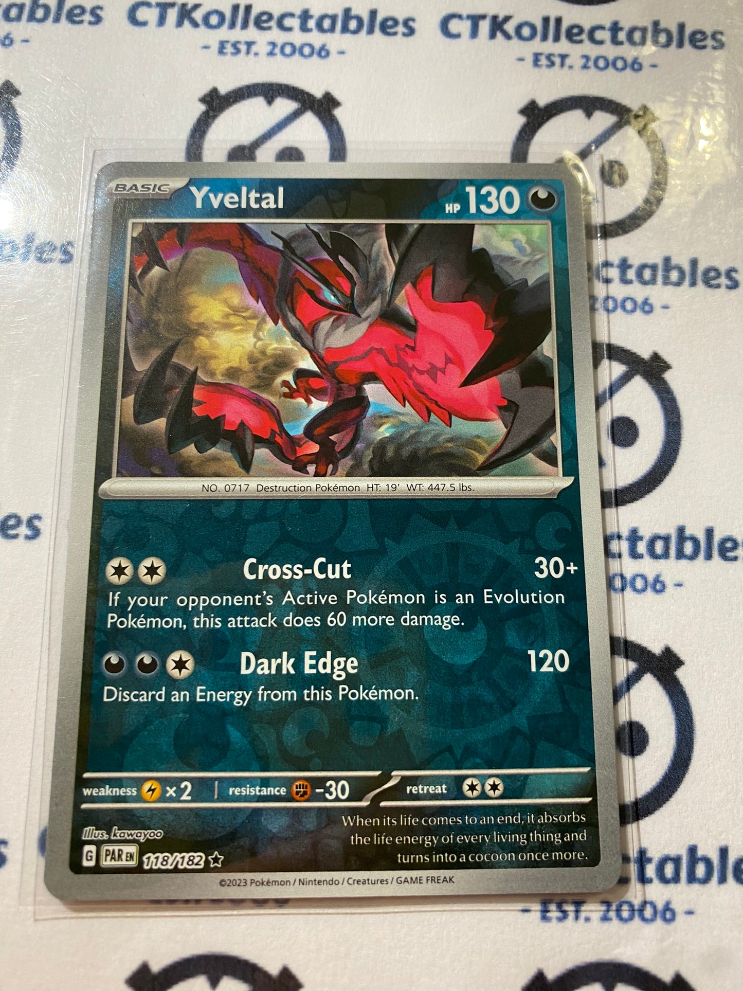 Yveltal Reverse Holo #118/182 2023 Scarlet & Violet Paradox Rift Pokémon TCG