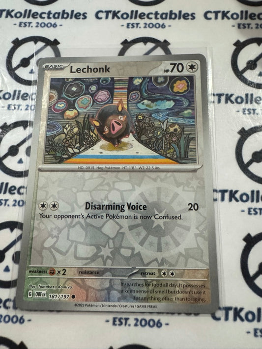 Lechonk Reverse Holo #181/197 2023 Obsidian Flames Pokemon Card