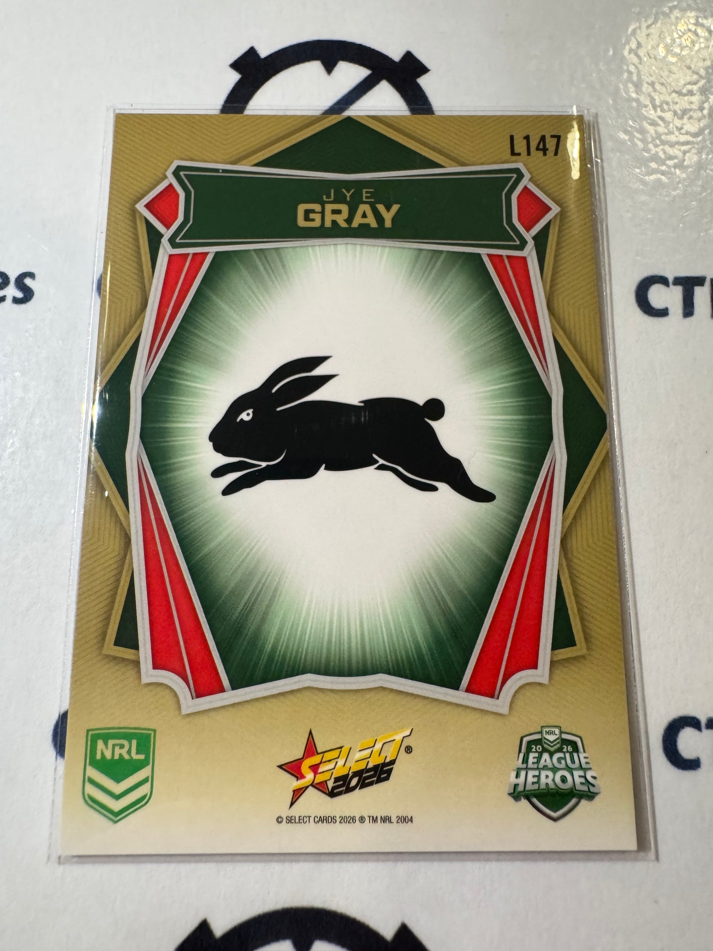 2026 Select NRL League Heroes Luminous Base #L147 Jye Gray Rabbitohs