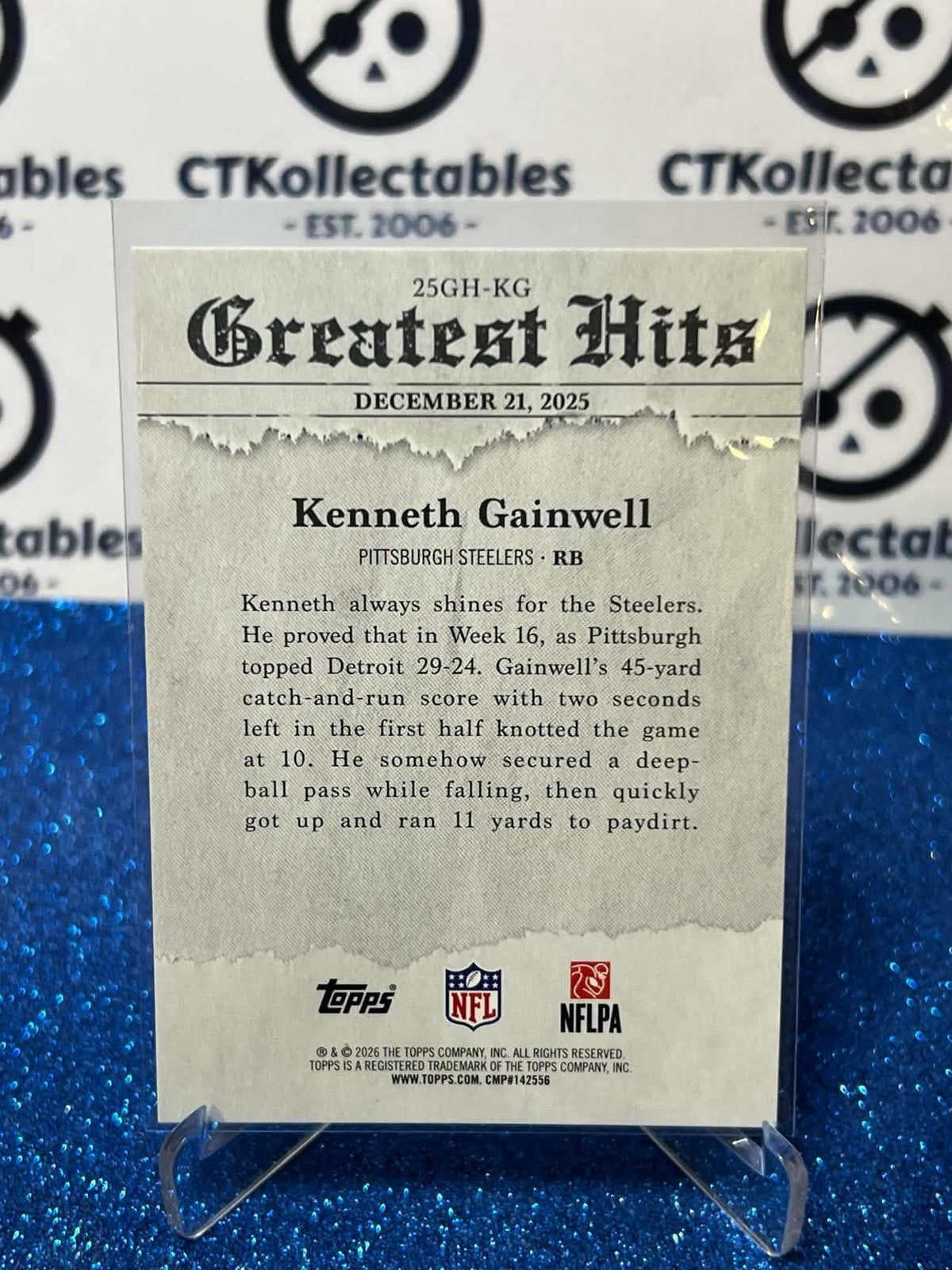 2026 NFL Topps Flagship Greatest Hits Kenneth Gainwell 25GH-KG Steelers