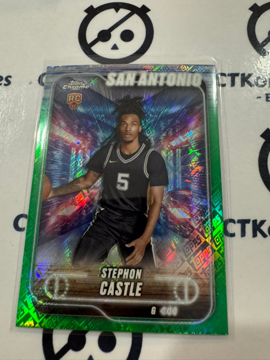 2024/25 Topps NBA Chrome Stephon Castle Rookie Green Logo Refractor #122 Spurs