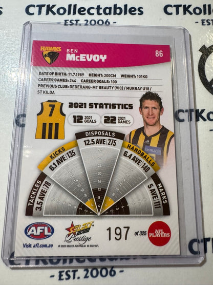 2022 AFL Footy Stars Prestige Ben McEvoy Pink Parallel #197/325 Hawks