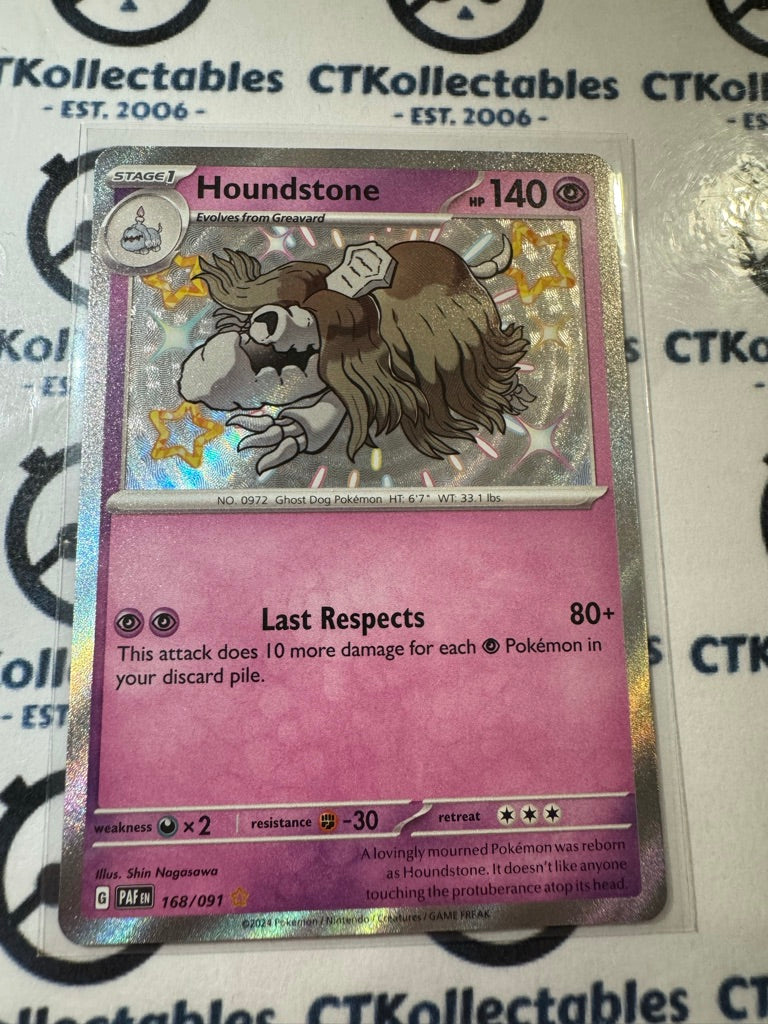 Houndstone Shiny Holo Rare #168/091 2024 Paldean Fates Pokemon Card