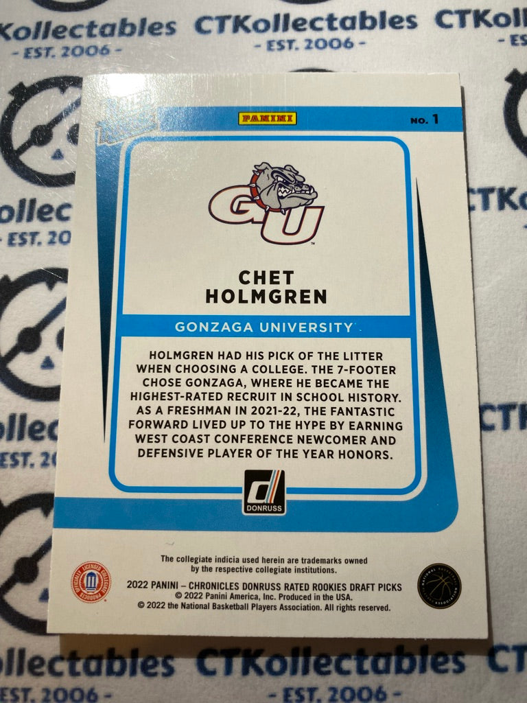 2022 NBA Chronicles Donruss Chet Holgren Rated Rookie Pink #1 Gonzaga