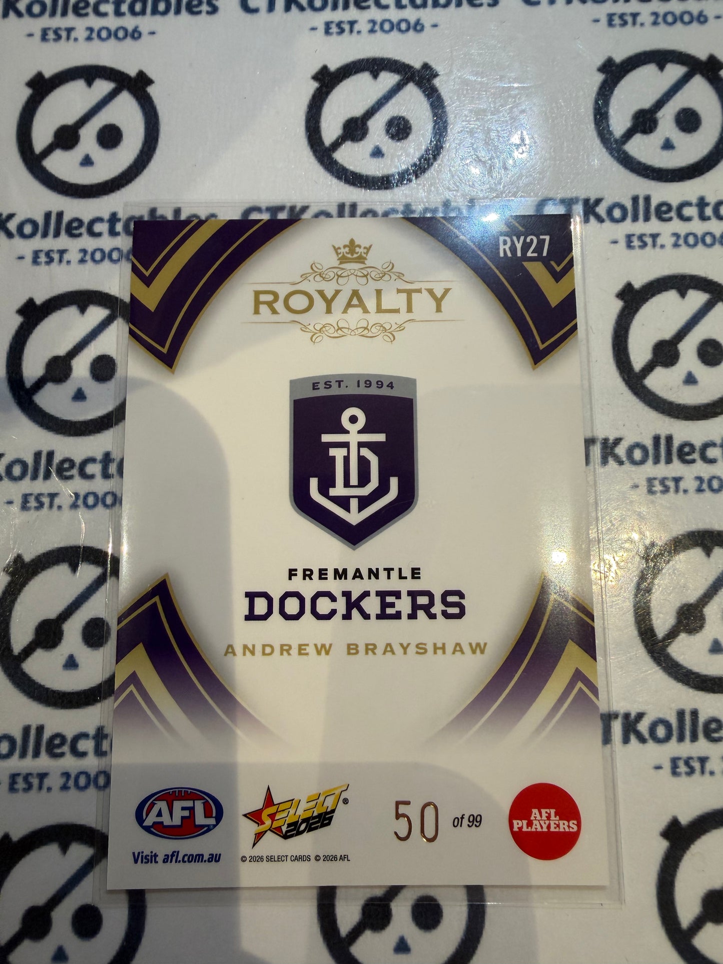 2026 Select AFL Footy Stars Hobby Andrew Brayshaw Royalty #50/99 Dockers