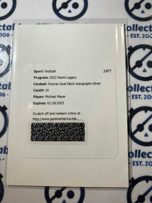 2023 NFL Panini Legacy Michael Mayer Futures Silver Dual Patch Autographs Radier