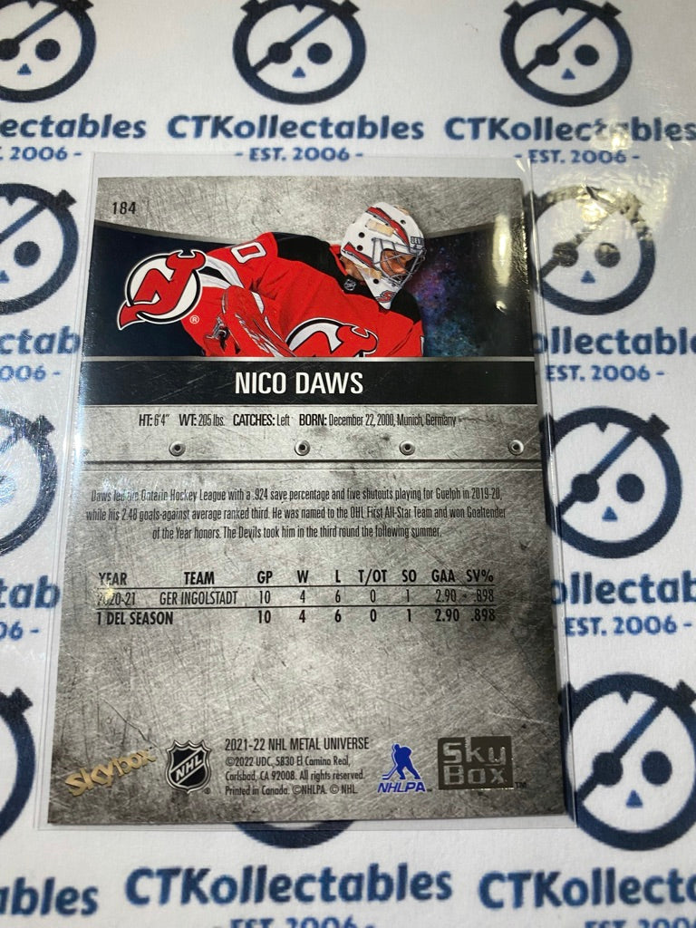 2021/22 Skybox NHL Metal Universe Nico Daws Goalie RC #184 Devils