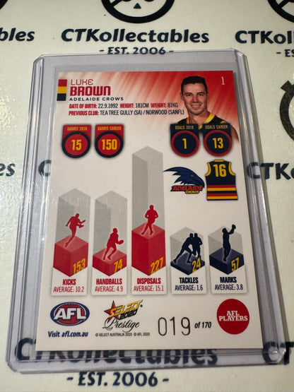 2020 AFL Prestige Red Parallel #1 Luke Brown #019/170 Crows