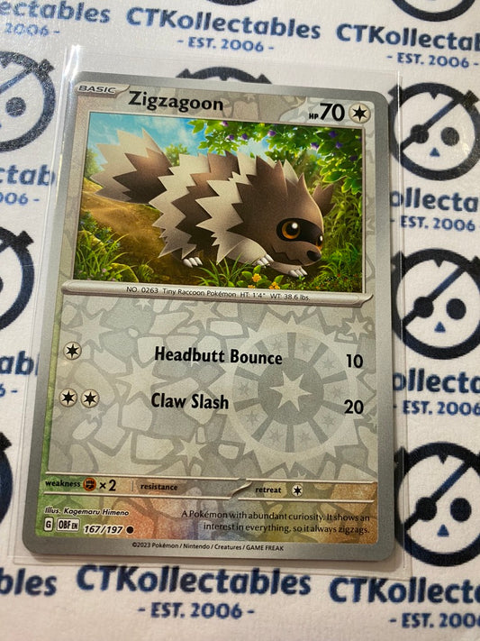 Zigzagoon Reverse Holo #167/197 2023 Obsidian Flames Pokemon Card