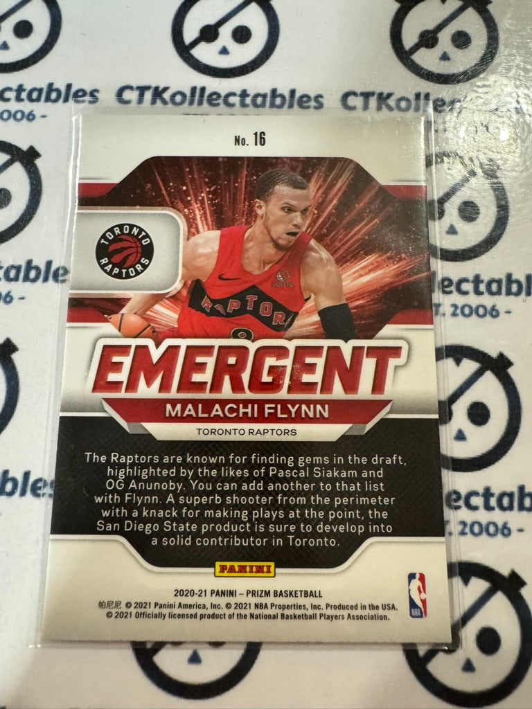 2020-21 NBA Panini Prizm Malachi Flynn Emergent #16 Raptors