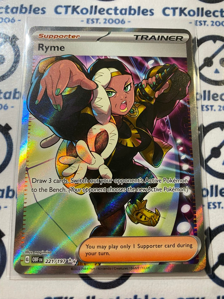 Ryme Trainer Full Art Ultra Rare #221/197 2023 Obsidian Flames Pokemon Card